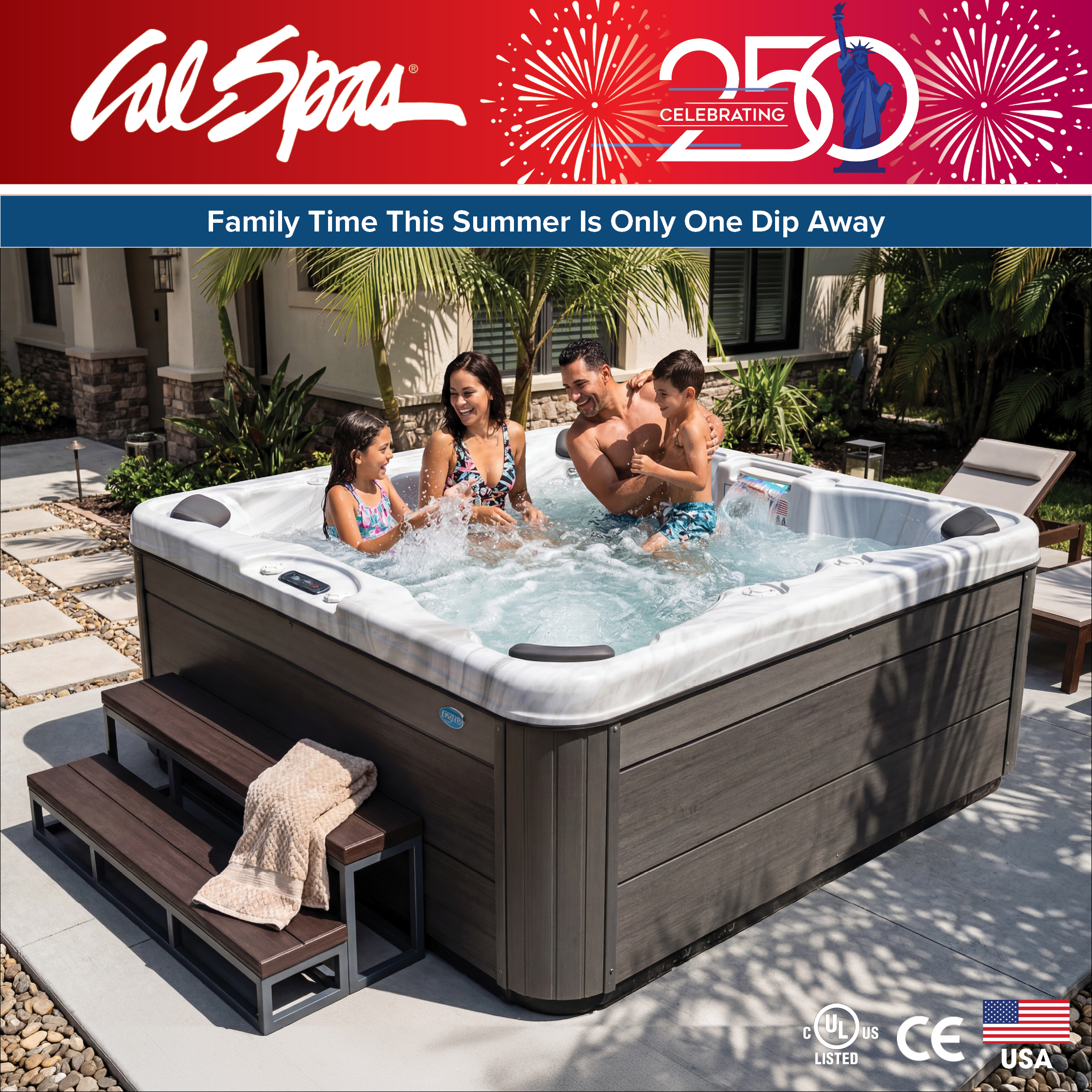 Calspas hot tub being used in a family setting - Puebla